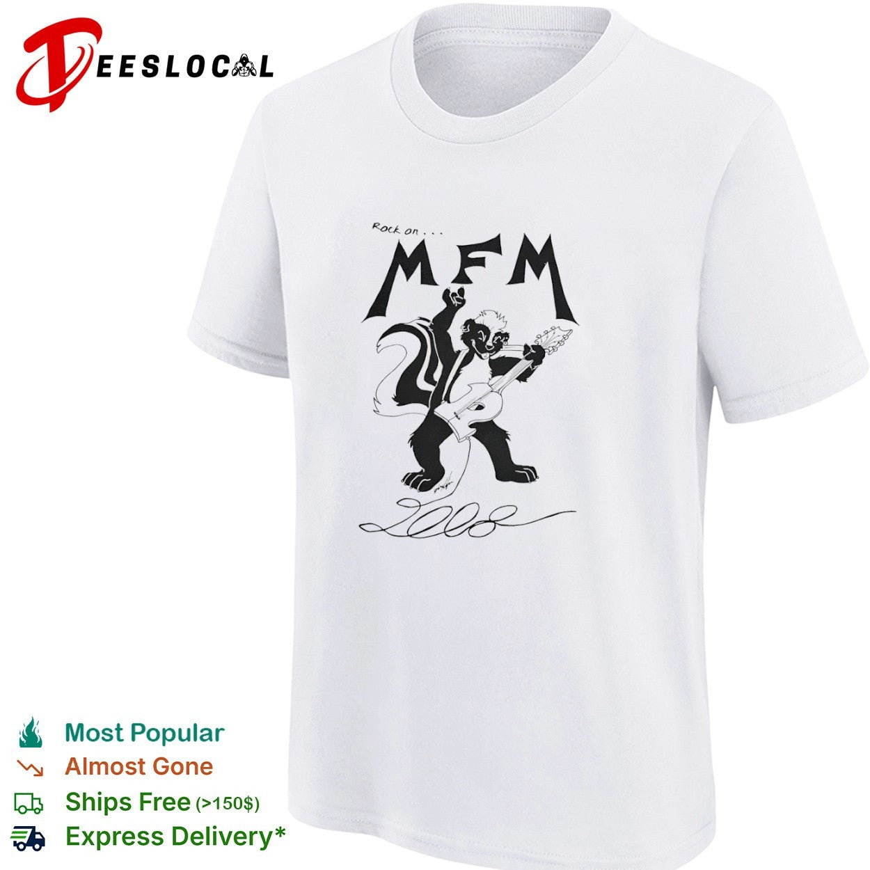 MFM rock on 2008 skunk guitar shirt