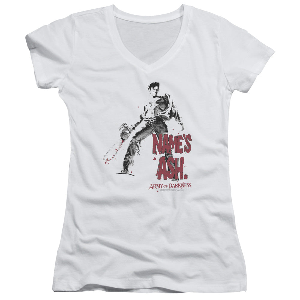Army Of Darkness Names Ash Junior Sheer Cap Sleeve V-Neck Womens T Shirt White Hoodie, Sweatshirt | CiraTrend.com