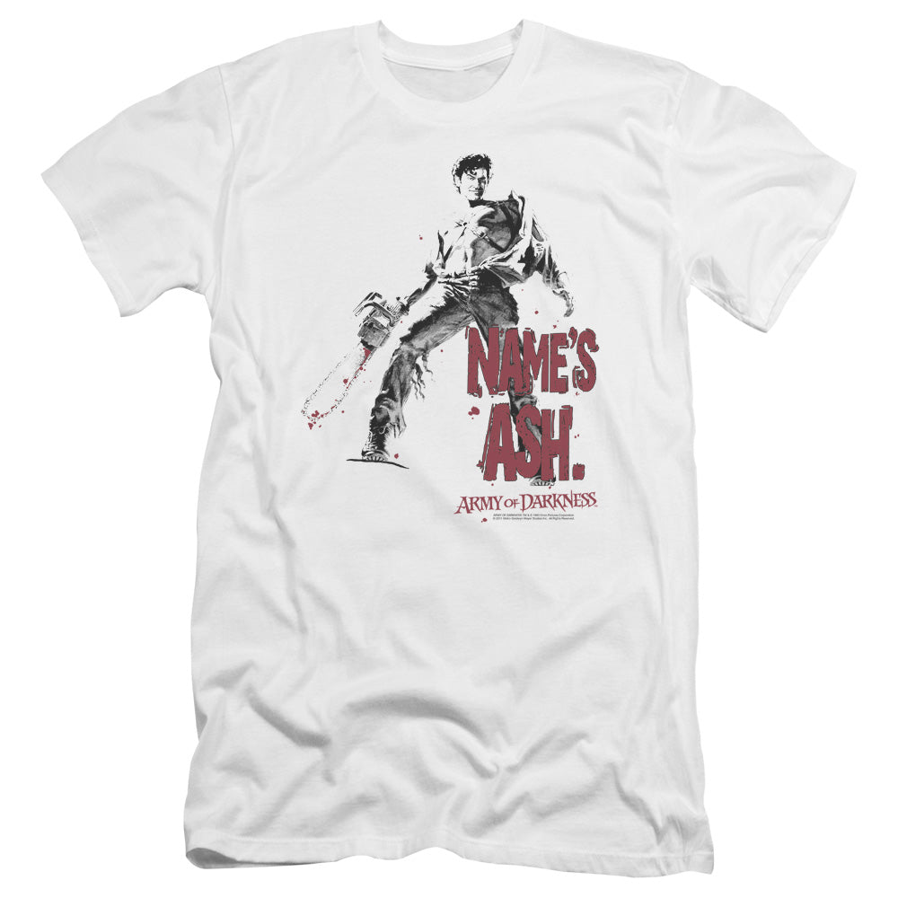 Army Of Darkness Names Ash Premium Bella Canvas Slim Fit Mens T Shirt White Hoodie, Sweatshirt | CiraTrend.com (Image 1)