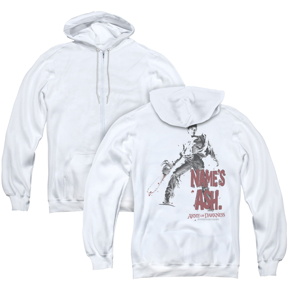 Army Of Darkness Names Ash Back Print Zipper Mens Hoodie White T-Shirts, Sweatshirt | CiraTrend.com (Image 1)