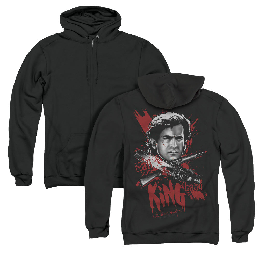 Army Of Darkness Hail To The King Back Print Zipper Mens Hoodie Black T-Shirts, Sweatshirt | CiraTrend.com (Image 1)