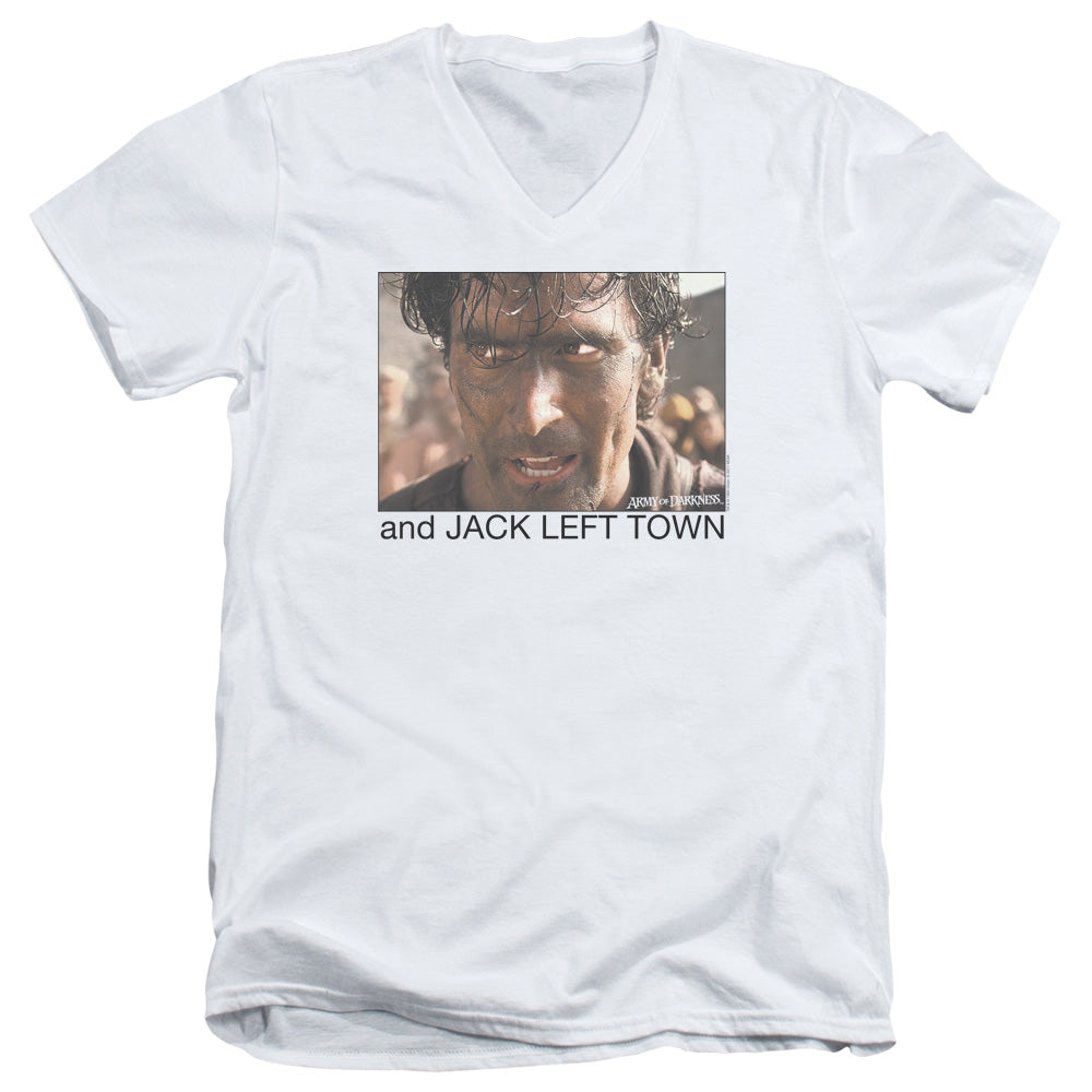 Army Of Darkness Jack Left Town Mens Slim Fit V-Neck T Shirt White Hoodie, Sweatshirt | CiraTrend.com