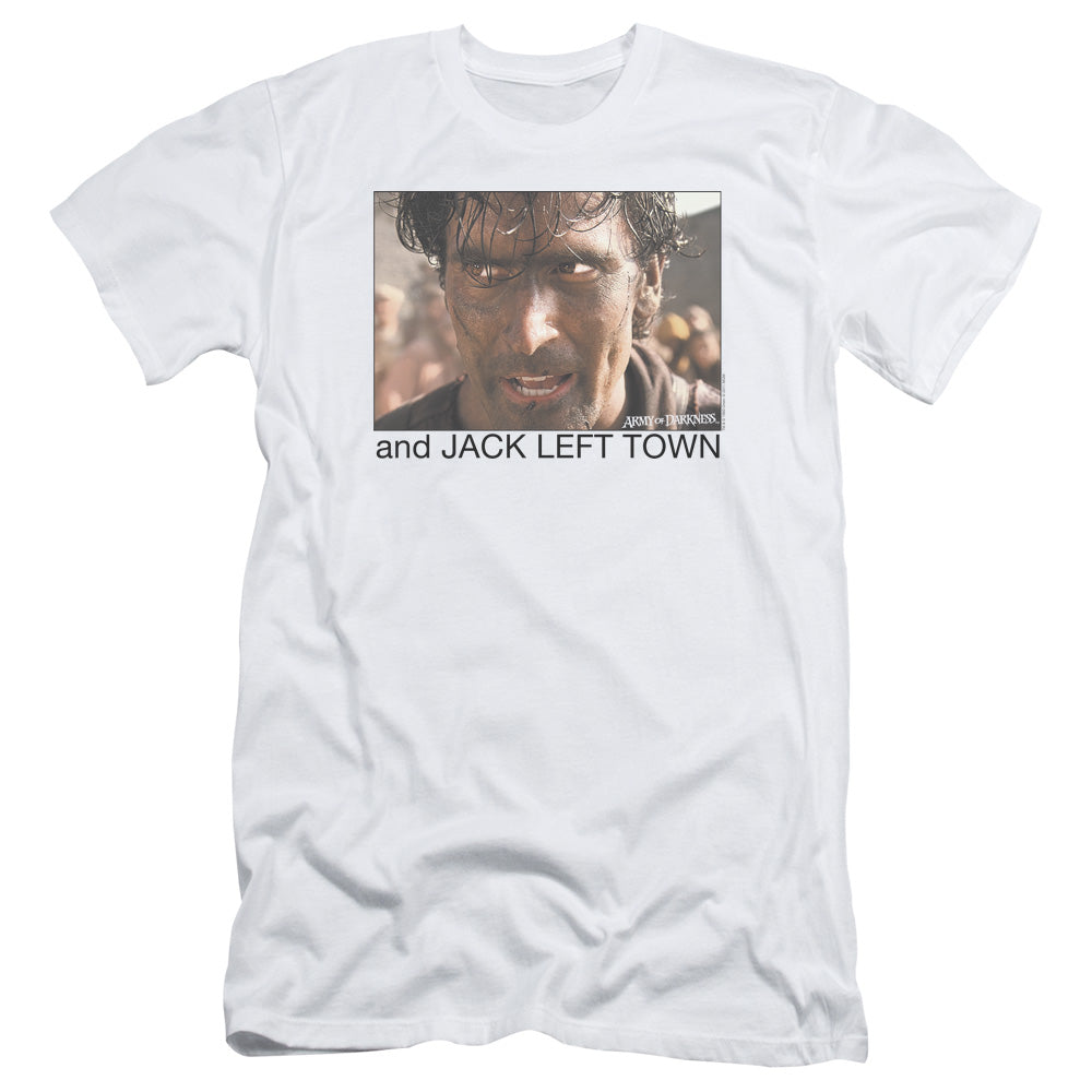 Army Of Darkness Jack Left Town Slim Fit Mens T Shirt White Hoodie, Sweatshirt | CiraTrend.com