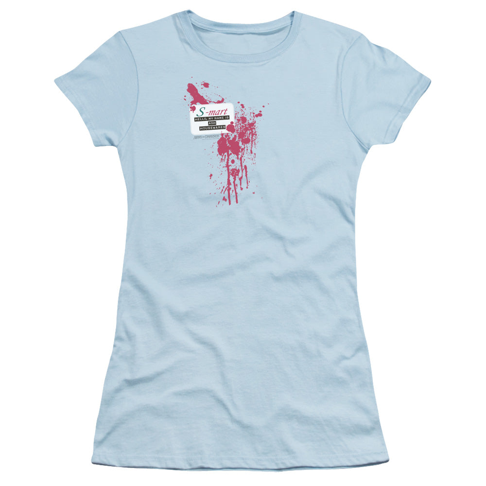 Army Of Darkness S-Mart Name Junior Sheer Cap Sleeve Womens T Shirt Light Blue Hoodie, Sweatshirt | CiraTrend.com