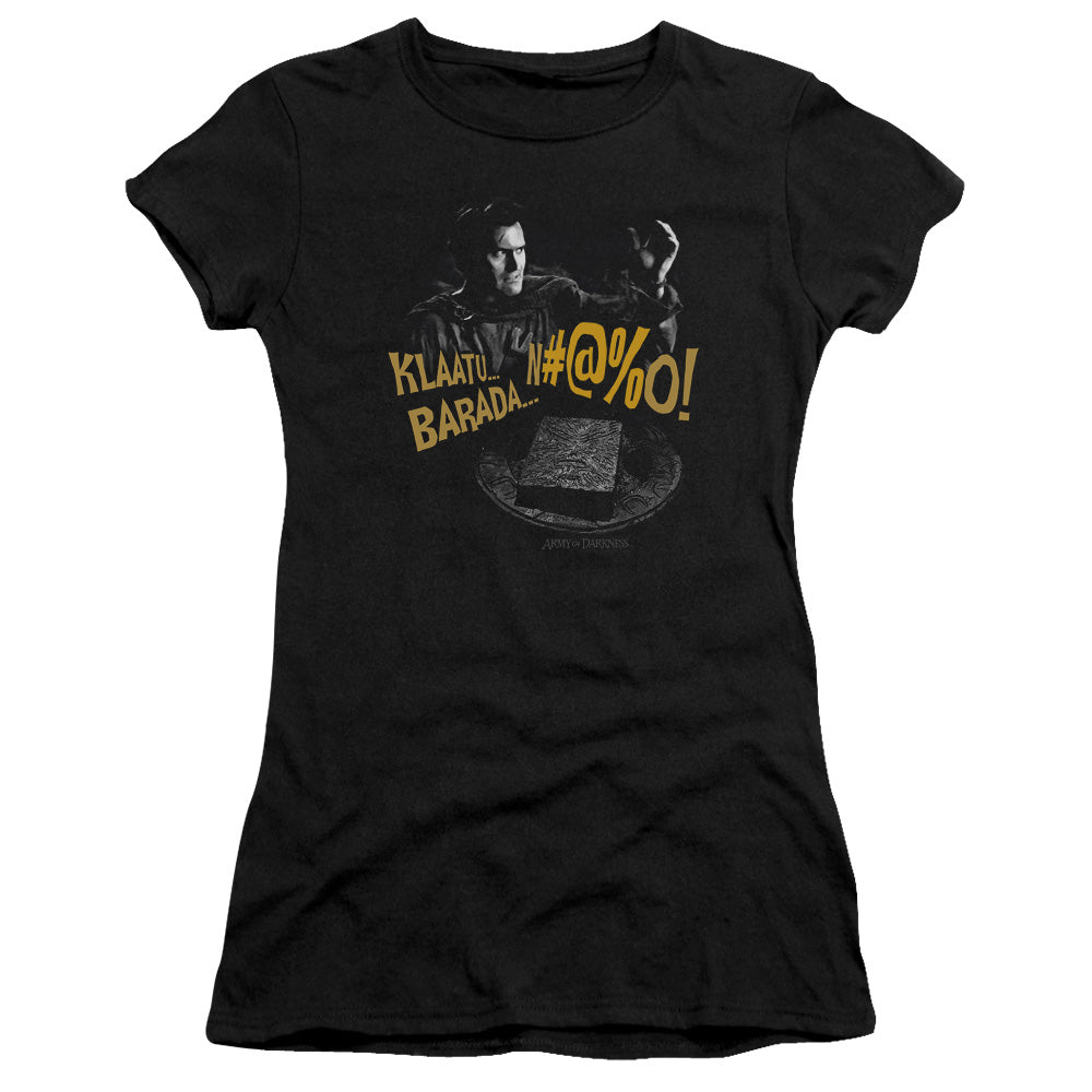 Army Of Darkness KlaatuÃ¢â‚¬Â¦ Barada Junior Sheer Cap Sleeve Womens T Shirt Black Hoodie, Sweatshirt | CiraTrend.com