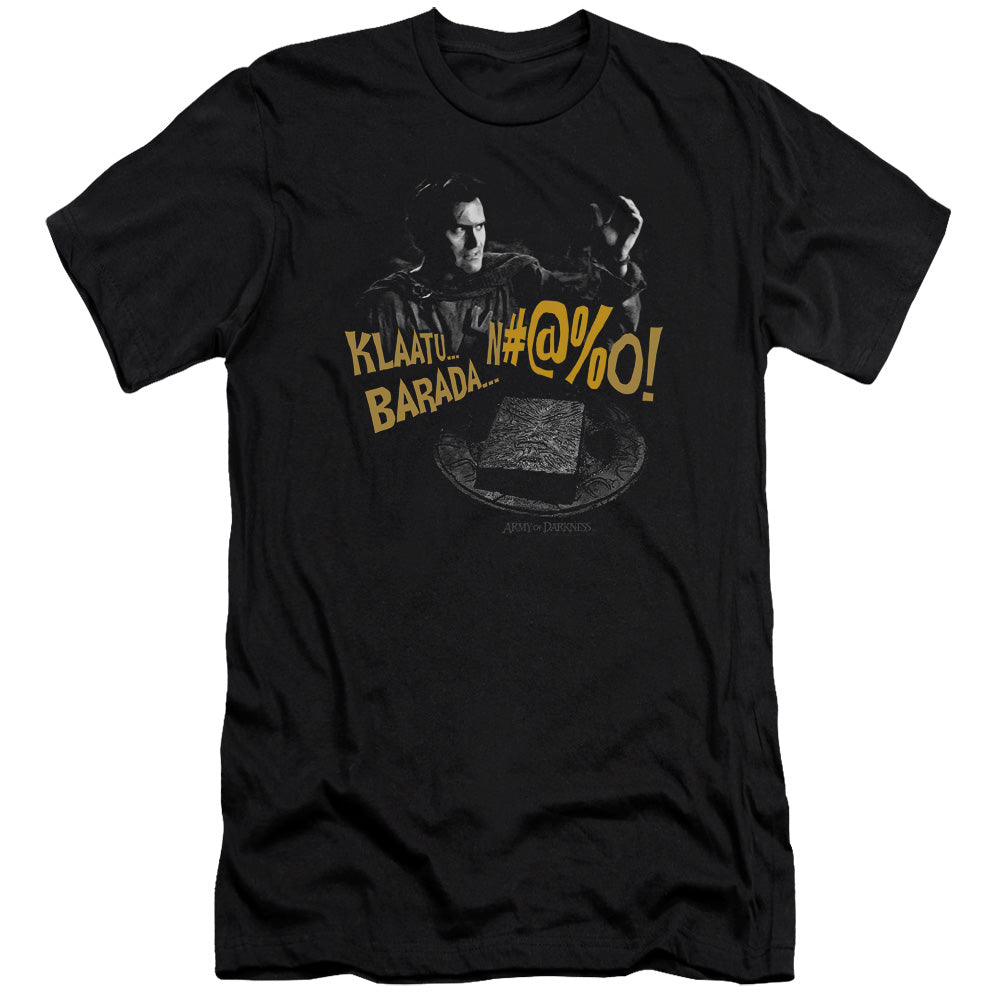 Army Of Darkness Klaatu...Barada Premium Bella Canvas Slim Fit Mens T Shirt Black Hoodie, Sweatshirt (Image 1)