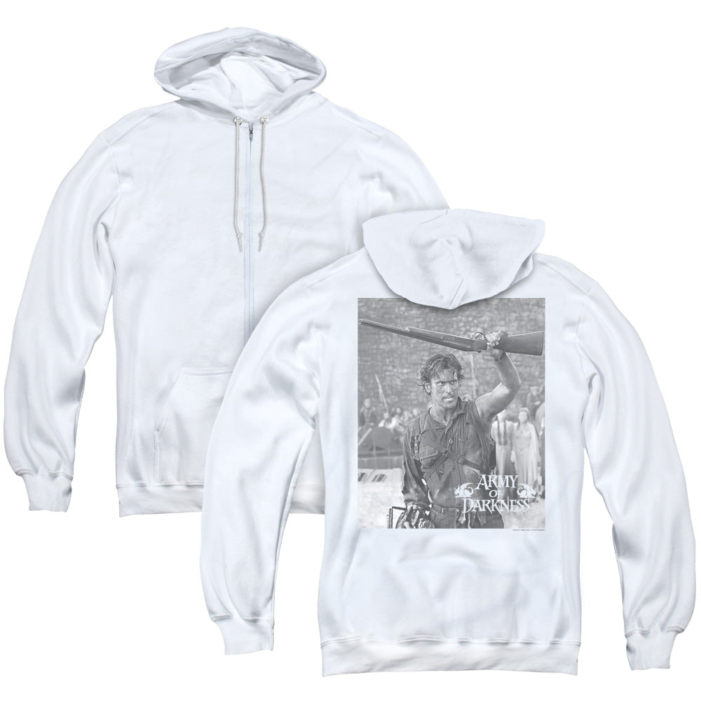 Army Of Darkness Boom Back Print Zipper Mens Hoodie White T-Shirts, Sweatshirt | CiraTrend.com (Image 1)