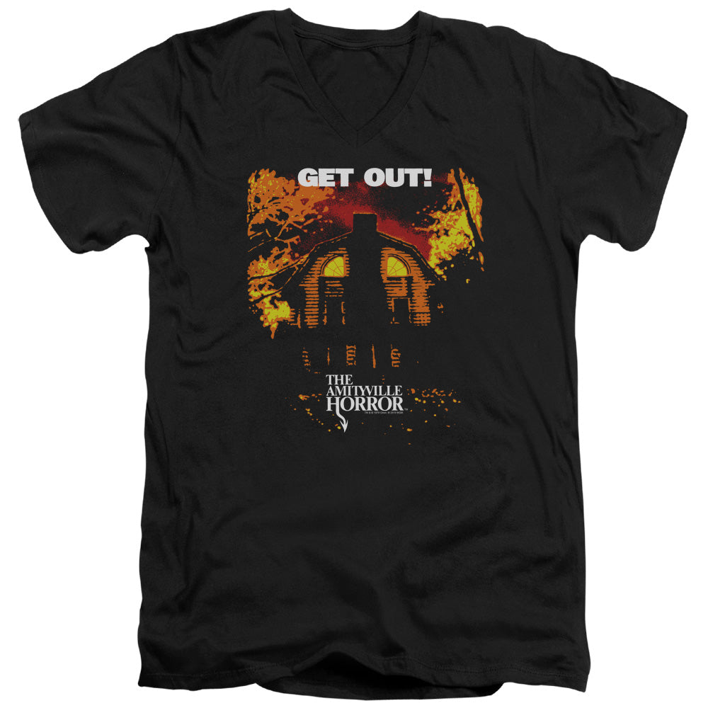 Amityville Horror Get Out Mens Slim Fit V-Neck T Shirt Black Hoodie, Sweatshirt | CiraTrend.com