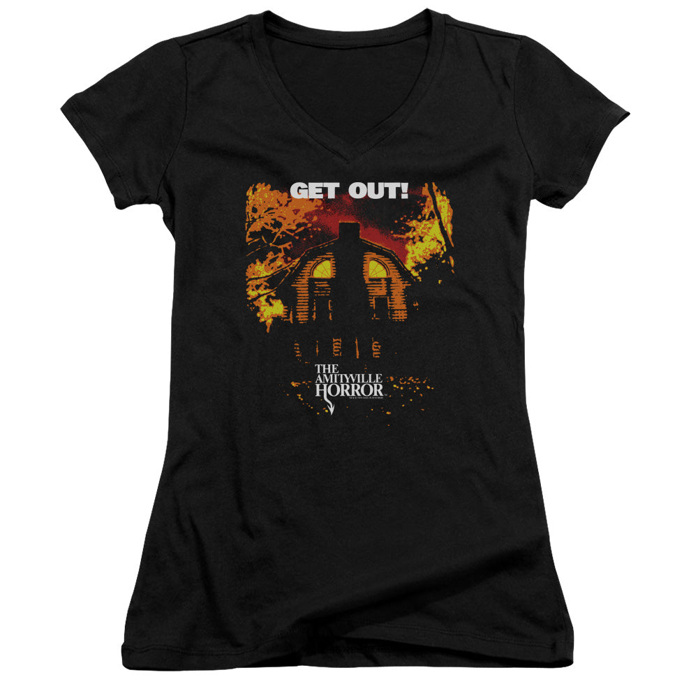 Amityville Horror Get Out Junior Sheer Cap Sleeve V-Neck Womens T Shirt Black Hoodie, Sweatshirt | CiraTrend.com