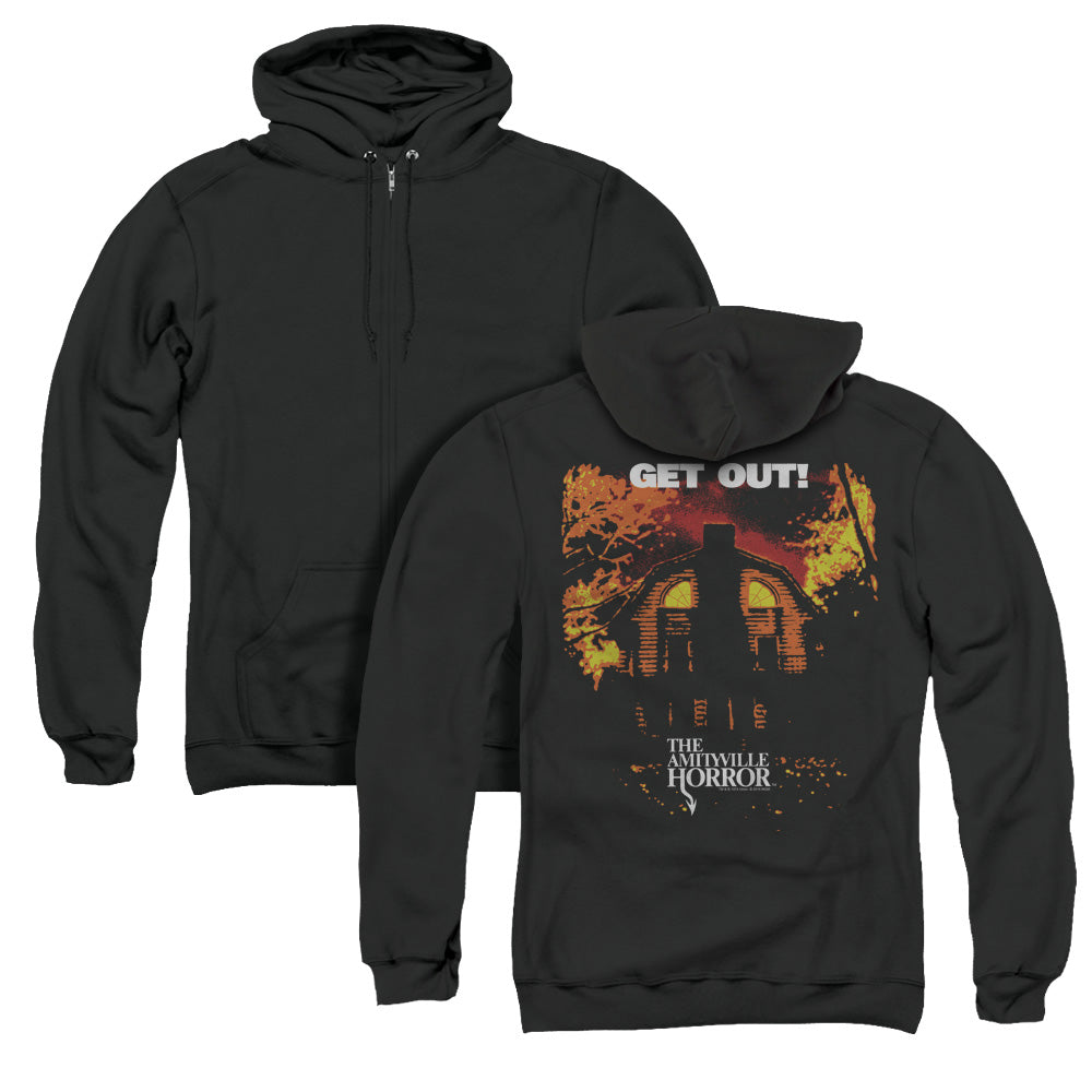 Amityville Horror Get Out Back Print Zipper Mens Hoodie Black T-Shirts, Sweatshirt | CiraTrend.com (Image 1)