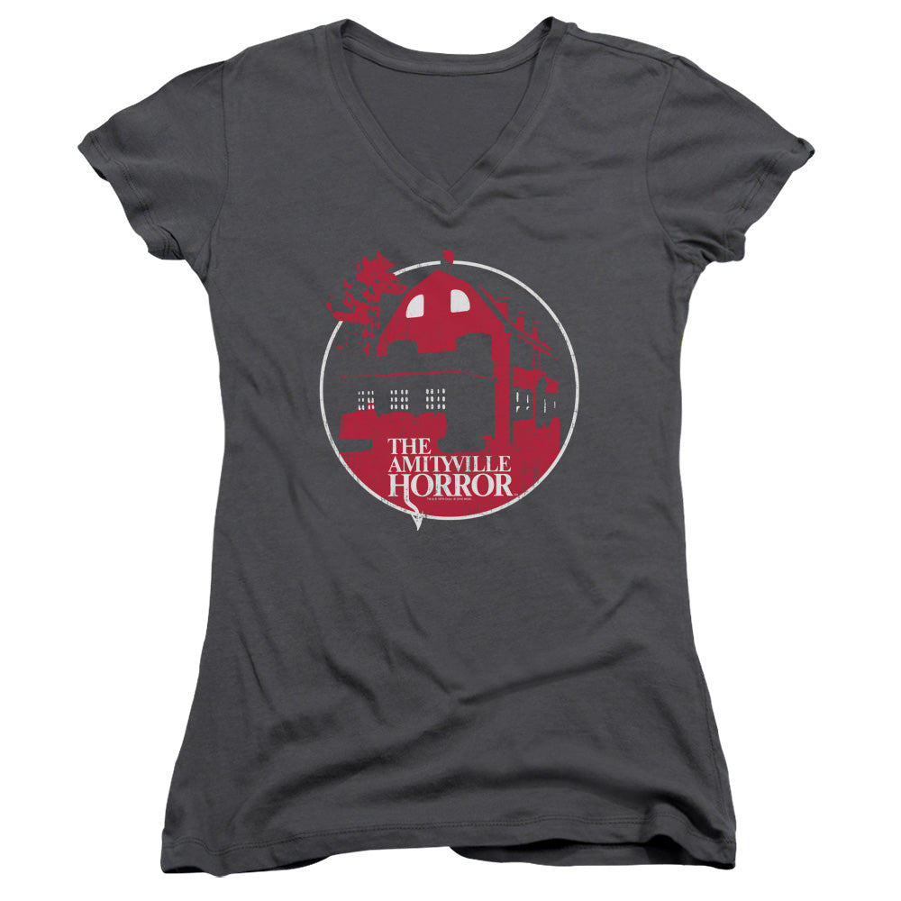 Amityville Horror Red House Junior Sheer Cap Sleeve V-Neck Womens T Shirt Charcoal Hoodie, Sweatshirt | CiraTrend.com