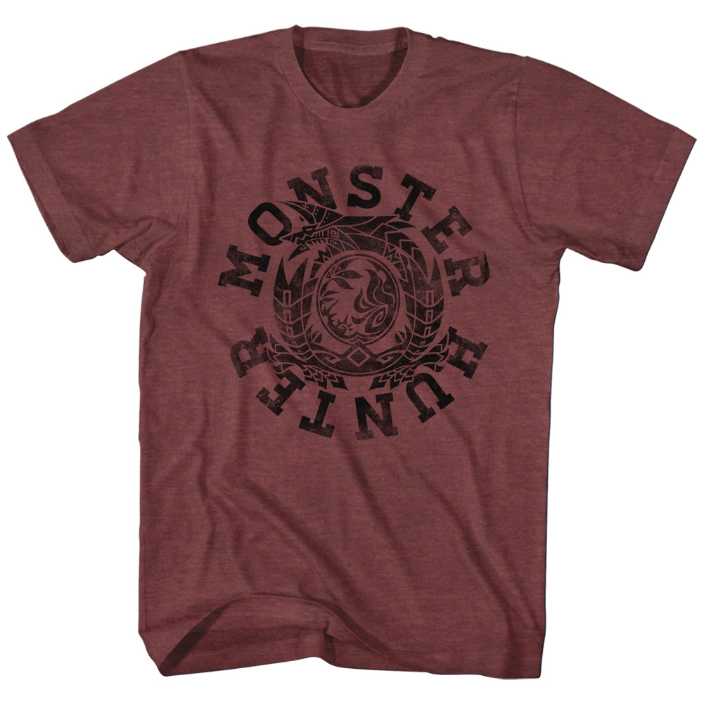 Monster Hunter Mens S/S T-Shirt - Mh Circle - Heather Vintage Maroon Heather Hoodie, Sweatshirt | CiraTrend.com