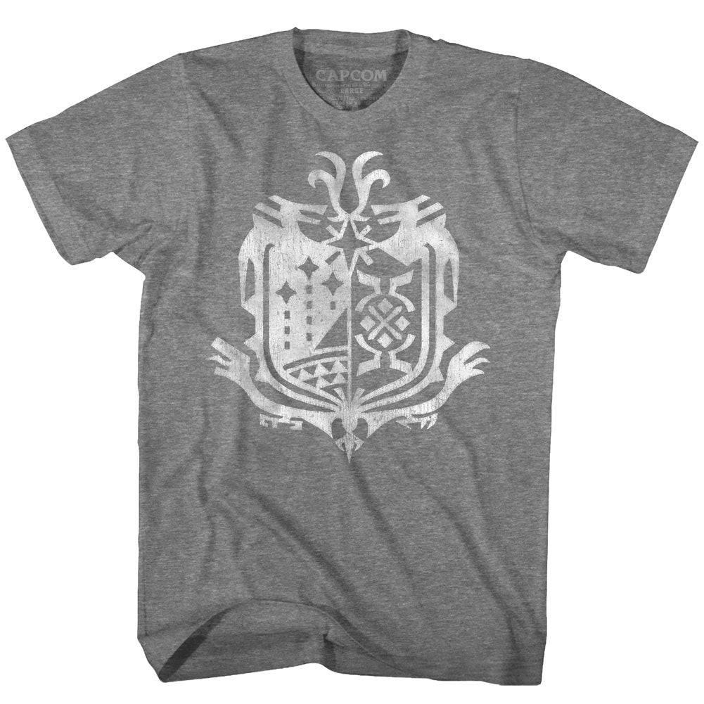 Monster Hunter Mens S/S T-Shirt - Weathered World Emblem - Heather Graphite Heather Hoodie, Sweatshirt | CiraTrend.com