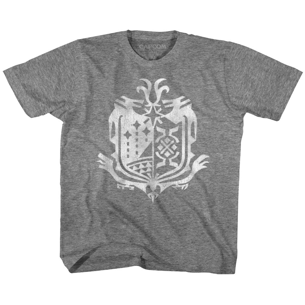 Monster Hunter S S Weathered World Emblem Heather Graphite Heather T-Shirts, Hoodie, Sweatshirt
