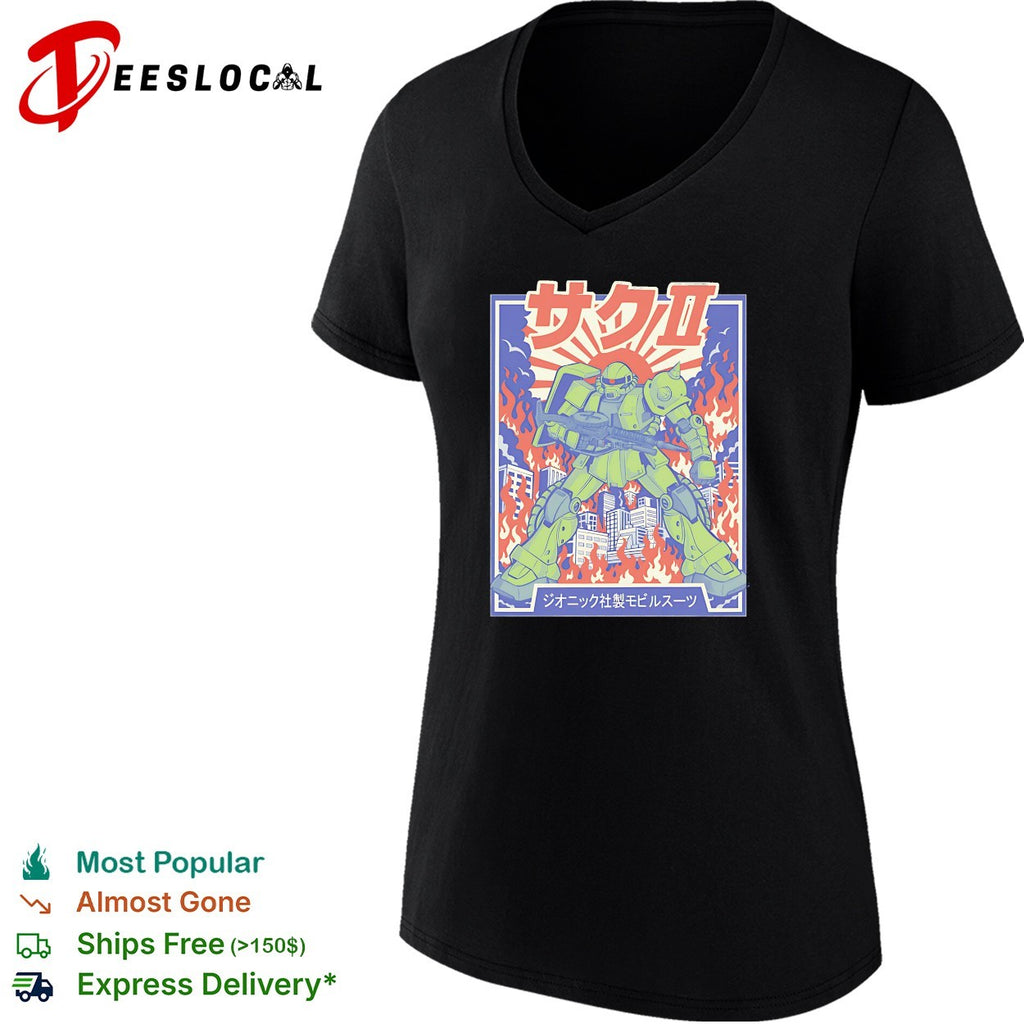 MS-06 Zaku II The Green Grunt city skyline burning shirt