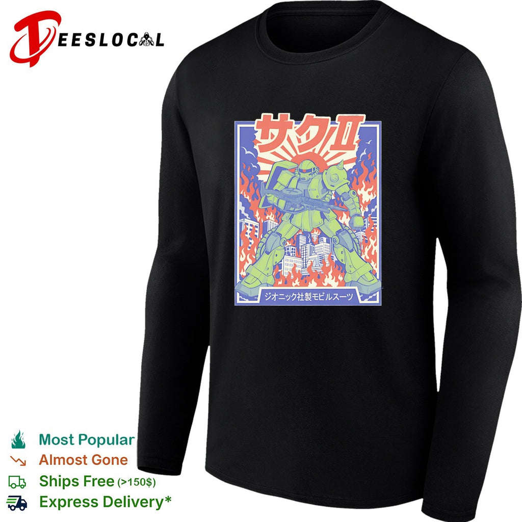 MS-06 Zaku II The Green Grunt city skyline burning shirt