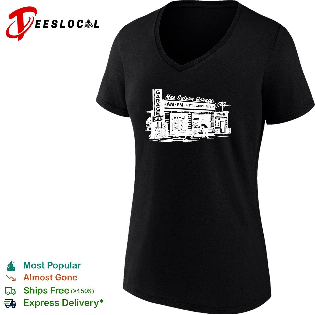 Mac Saturn Garage AM FM installation repair shirt