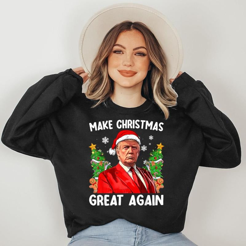 Make Christmas Great Again Funny Santa Trump 2024 Men Xmas Sweatshirt T-Shirts, Hoodie | CiraTrend.com