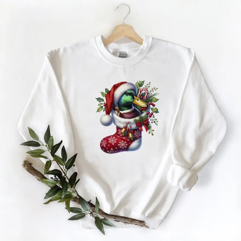 Mallard Duck in the Christmas Stocking Unisex Tshirt Sweatshirt Hoodie Cotton Pullover Sweaters | CiraTrend.com