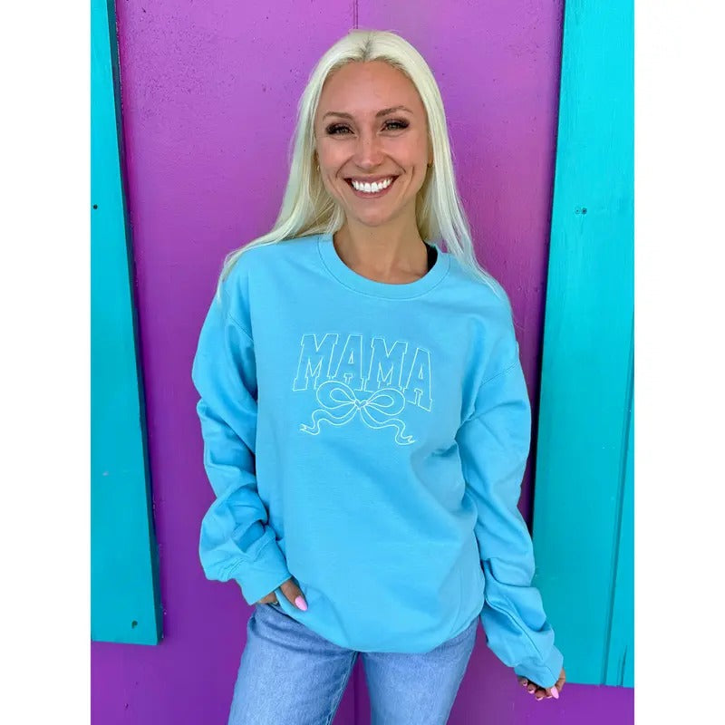 Mama Bow Blue Embroidered Sweatshirt T-Shirts, Hoodie | CiraTrend.com