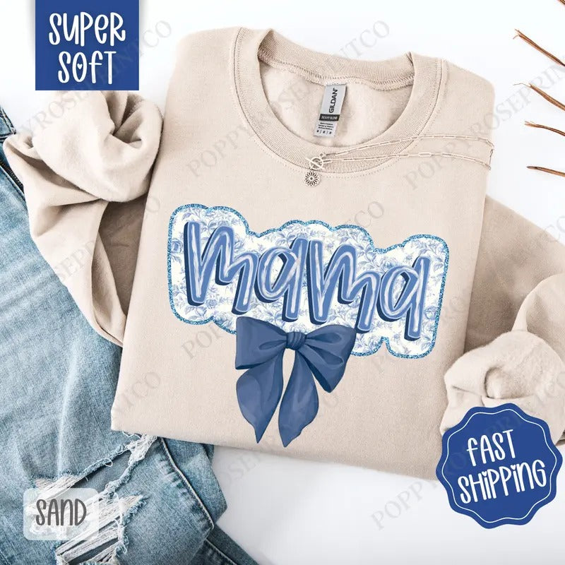 Mama Bow Sweatshirt, Coquette Mama Crewneck, Gift for Mom T-Shirts, Hoodie | CiraTrend.com