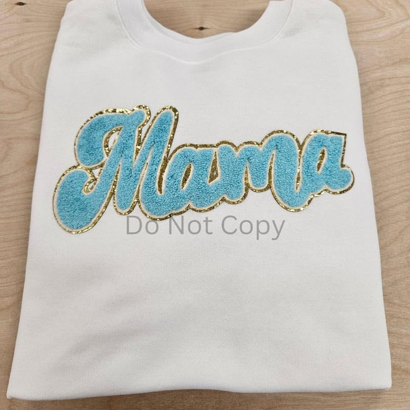 Mama Chenille Patch Sweatshirt Cotton Casual White T-Shirts, Hoodie | CiraTrend.com