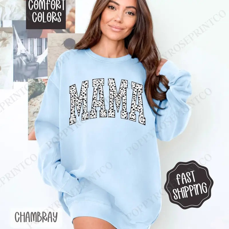 Mama Dalmatian Sweatshirt Comfort Colors, Cute Mom Crewneck,  Trendy Women's Sweater T-Shirts, Hoodie | CiraTrend.com