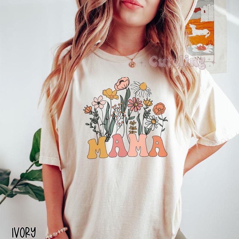 Mama Shirt Wildflowers Mama Shirt Retro Mom Tshirt Mother's Day Gift Flower Shirts For Women Floral New Mom Gift TK43GN...