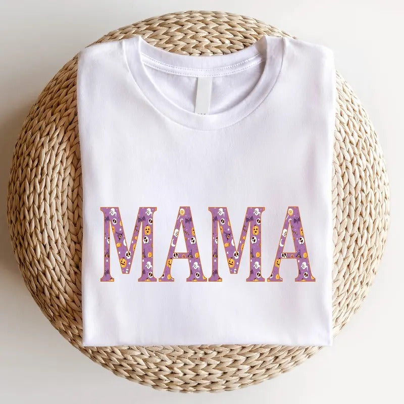 Mama T-Shirt, Halloween Party Shirt For Mother, Spooky Season Tee, Groovy Halloween Tee, Halloween Theme Funny Wife Gift...