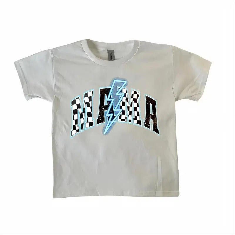 Mama Varsity Baby Tee Lightning Bolt Mama Checkered Mom Baby Tee Mom Life Gift For Mom Mama Baby Tee Hoodie, Sweatshirt