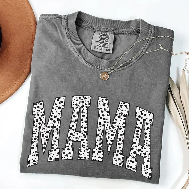 Mama, Dalmatian Print, Varsity, Retro, Vintage Tshirt, Women's Comfort Colors Tee Hoodie, Sweatshirt | CiraTrend.com