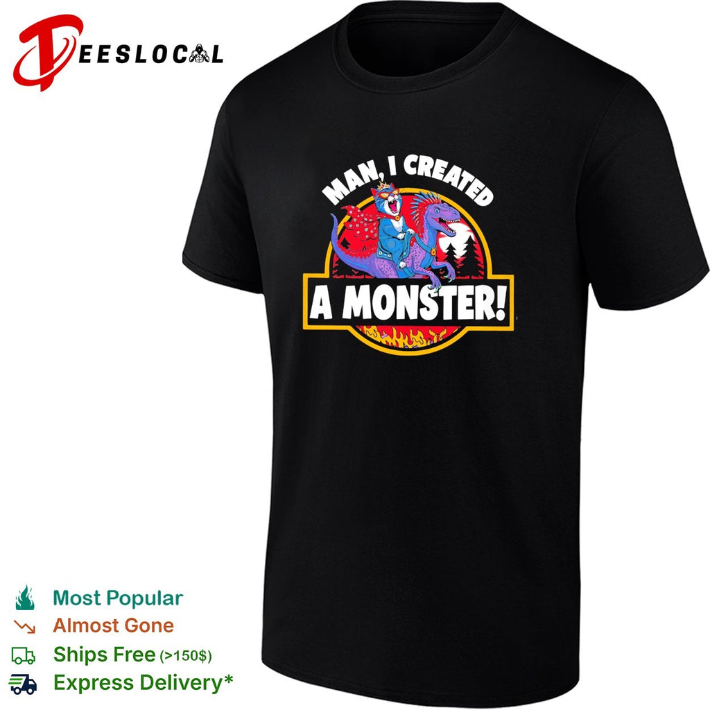 Man I created a monster cat riding dinosaur jurassic shirt