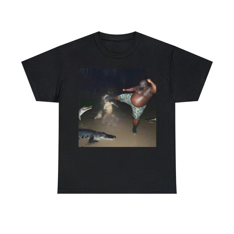 Man Kick Alligator In Swamp Shirt Funny Meme Shirt Menswear Top Hoodie, Sweatshirt | CiraTrend.com