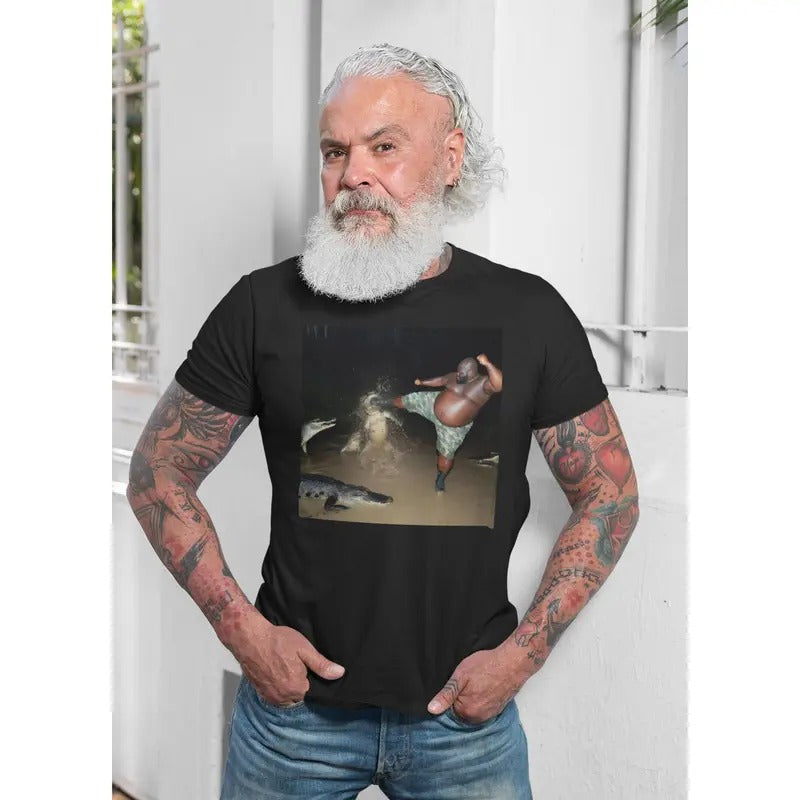 Man Kick Alligator In Swamp Shirt Tee, Gator, Crocodile, funny, viral, meme Hoodie, Sweatshirt | CiraTrend.com