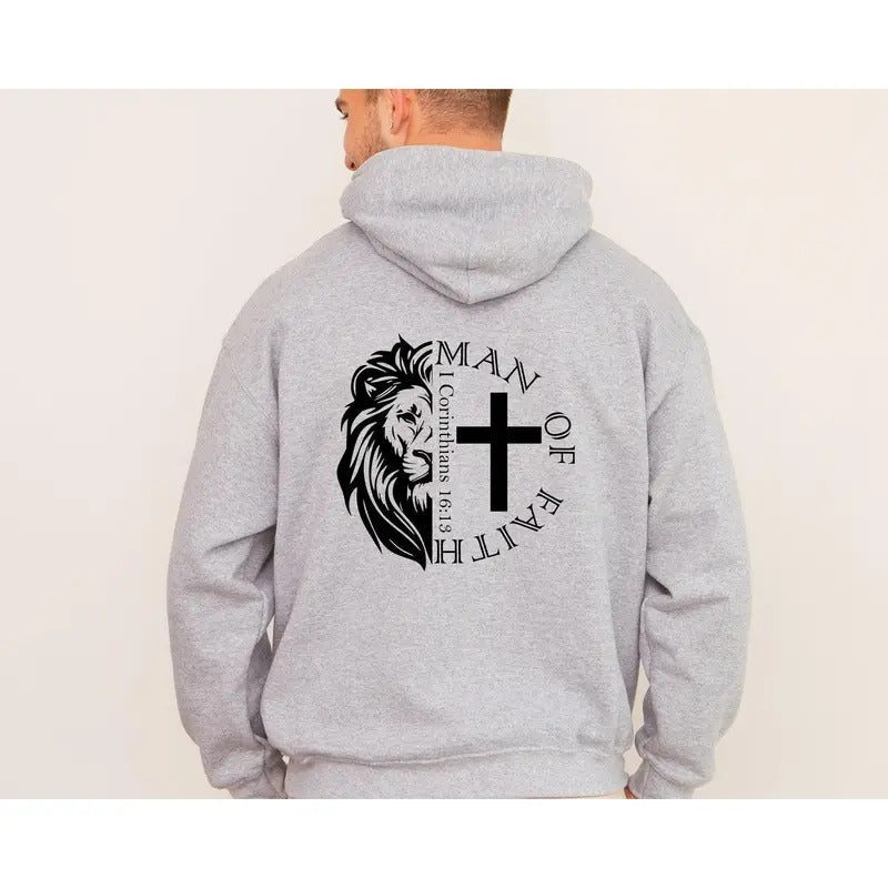 Man Of Faith Back Hoodie & Sweatshirt, Aesthetic Christian Shirt, Men's Religious Sweatshirt, Bible Verse Hoodie,...
