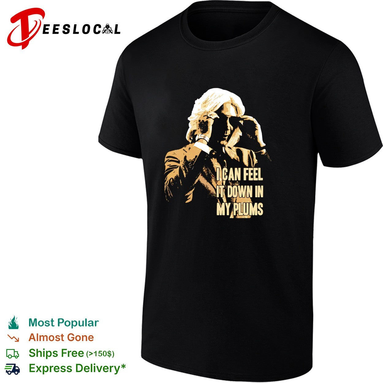 Man shielding eyes I can feel it down in my plums shirt