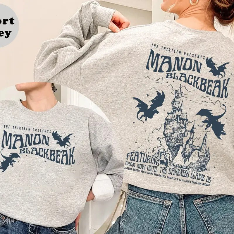 Manon Blackbeak Throne of Glass Double-Sided Sweatshirt, Sarah J Maas Merch, Rowan Whitethorn Hoodie, ACOTAR Crescent...