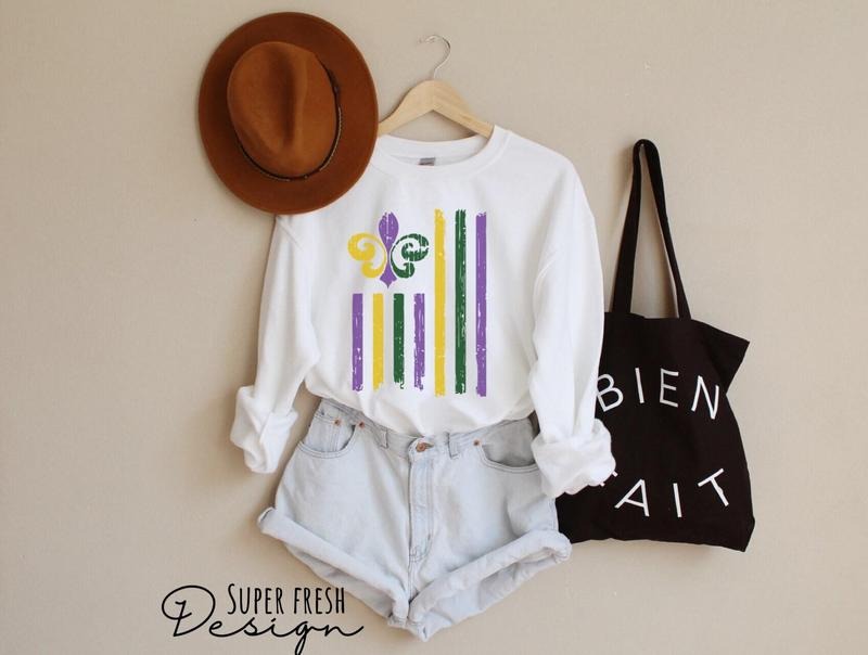 Mardi Gras Flag Sweatshirt, Fleur De Lis Sweater, Mardi Gras Shirt, New Orleans Shirt, NOLA Crewneck Hoodie | CiraTrend.com