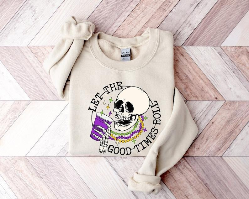 Mardi Gras Skeleton Sweatshirt, Louisiana Skeleton Shirt, Louisiana T-Shirt, Fat Tuesday Gift T-Shirt, New Orleans Party...