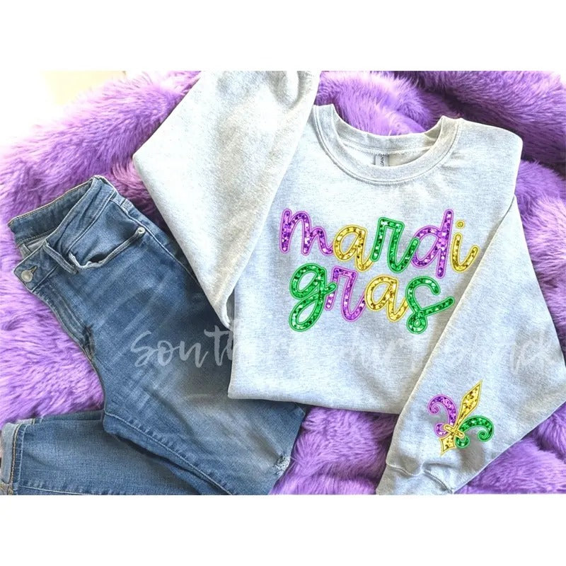 Mardi Gras fake Sequin Sweatshirt | ash gray T-Shirts, Hoodie | CiraTrend.com