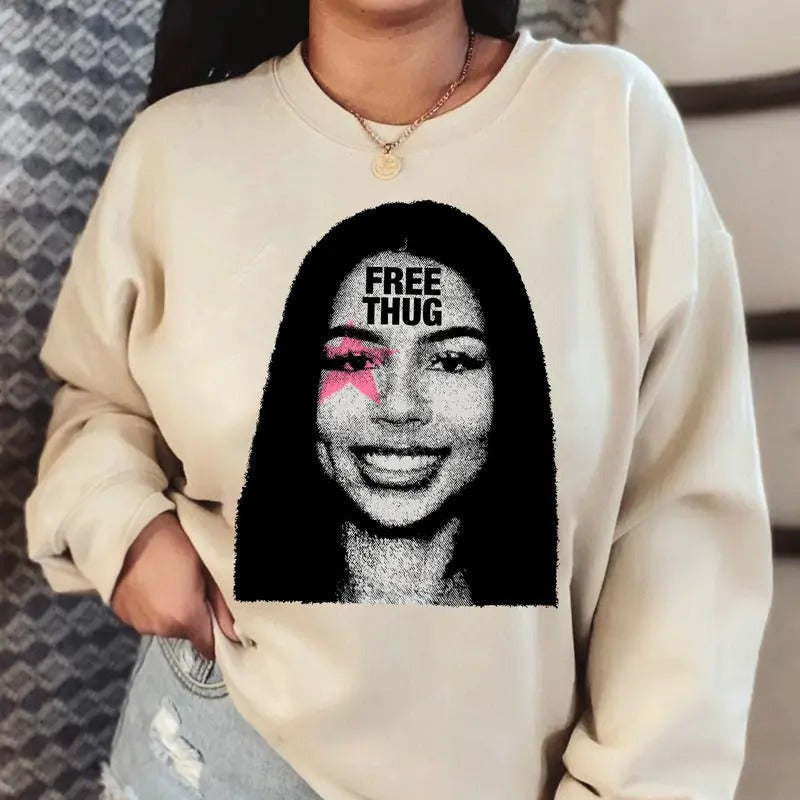 Mariah Free Thug Pink Star Big Face Sweatshirt - Celebrate the Rap Icon with this Exclusive Fashion Piece T-Shirts, Hoodie
