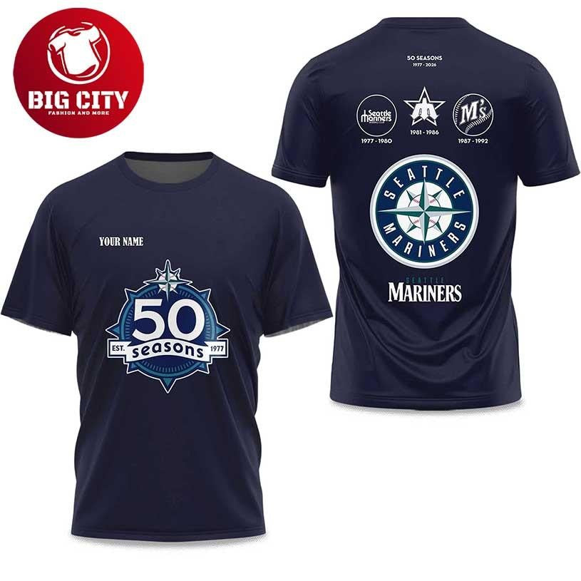 Mariners 50 Seasons Celebration 1977-2026 Two Sided Shirt