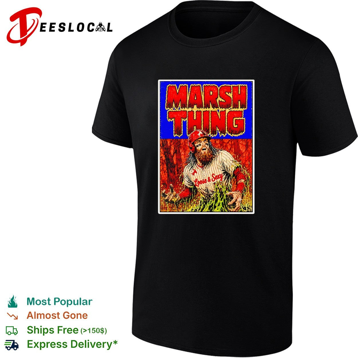 Marsh Thing holding fish Philadelphia Phillies shirt
