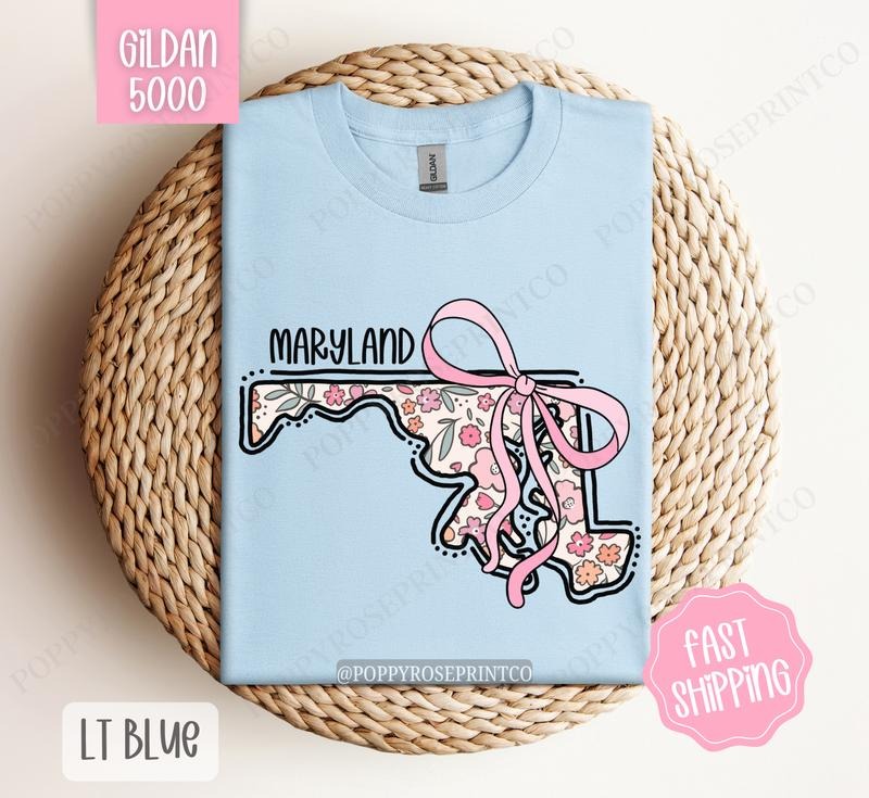 Maryland Gildan T-shirt, Cute Maryland State Shirt, Maryland Floral Bow Tee Hoodie, Sweatshirt | CiraTrend.com