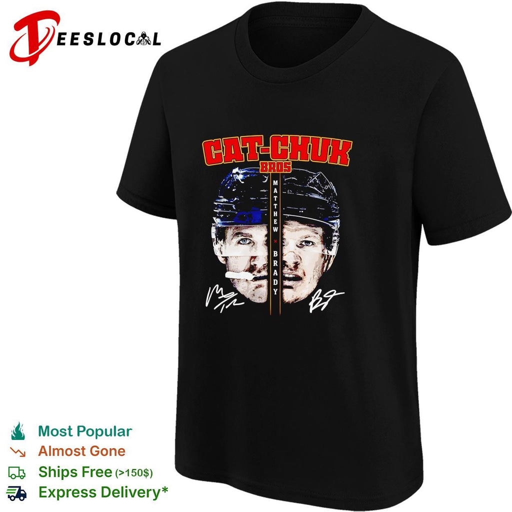 Matthew Tkachuk and Brady Tkachuck Florida Panthers Cat-Chuk Bros half face signature shirt