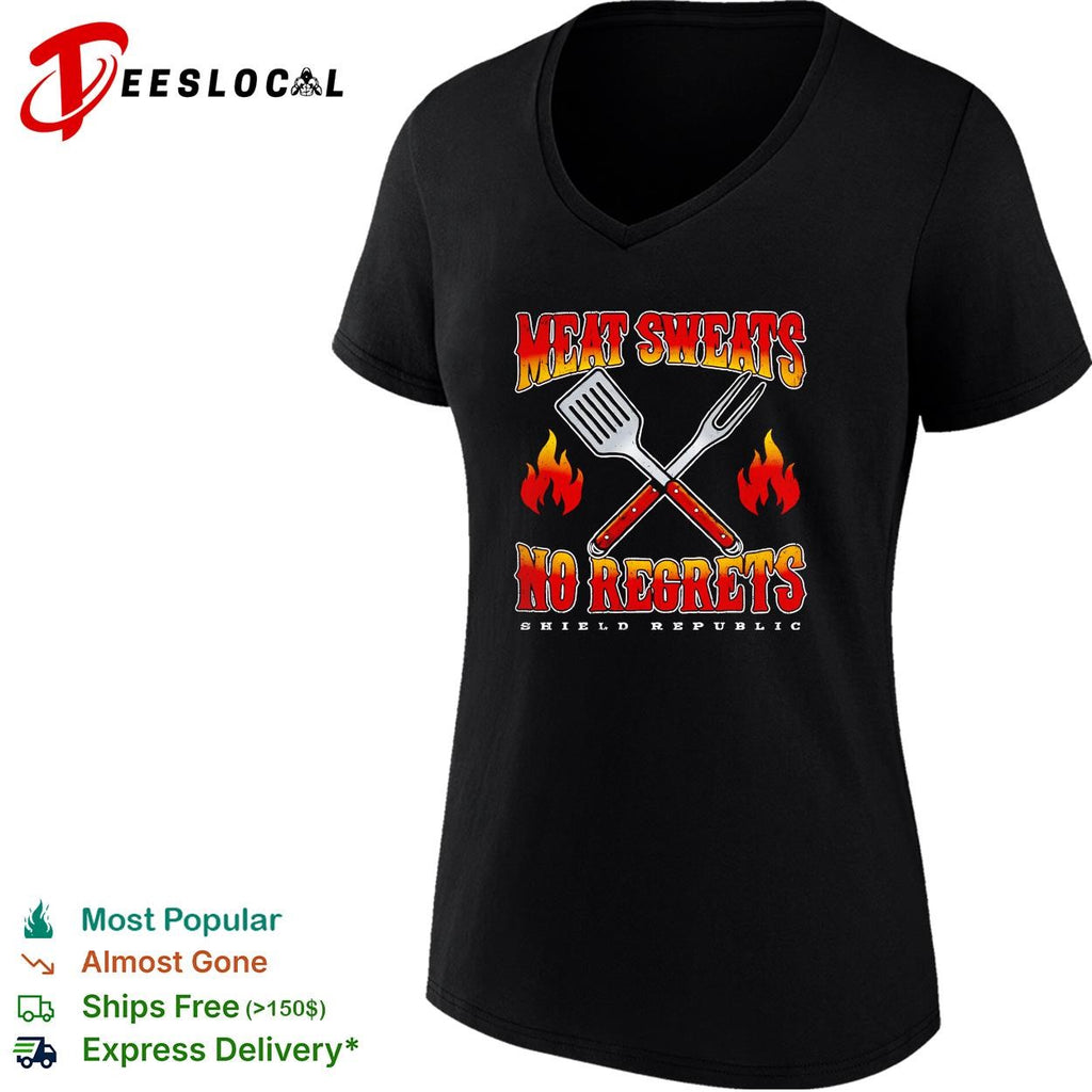 Meat sweats no regrets Shield Republic spatula and fork flames shirt