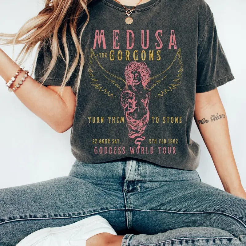 Medusa Distressed Band Tee Vintage Band T-Shirt Snake Shirt Greek Mythology Greek Goddess Medusa Shirt Greek Apparel...