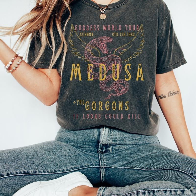 Medusa Distressed Band Tee Vintage Band T Shirt Snake Shirt Greek Mythology Greek Goddess Medusa Shirt Greek Apparel...