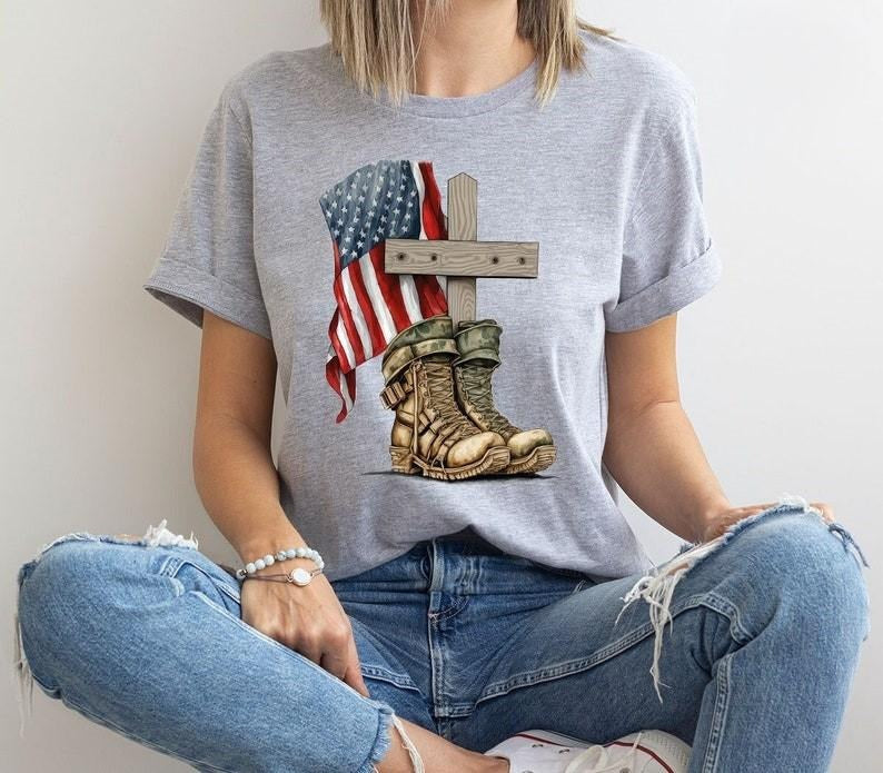 Memorial Day Tshirt, American Flag Shirt, Independence Day Tee, Patriotic Outfit, Christian Tee, Soldier T-Shirt, USA...