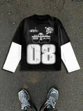 Men's 2 in 1 Letter Print Long Sleeve Tee, Regular Fit Casual Street T-shirt for Daily Wear, Men's Top for All Seasons,...